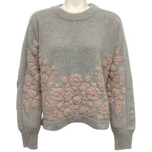 ANNIS Michelle Gray and Rose Hand Embroidered Cashmere Sweatshirt